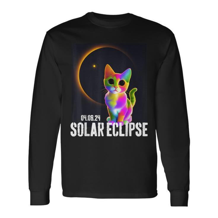 America Totality 04 08 24 Total Solar Eclipse 2024 Cute Cat Long Sleeve T-Shirt