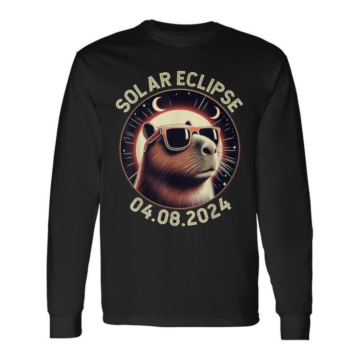 America Totality 40824 Retro Capybara Solar Eclipse 2024 Long Sleeve T-Shirt