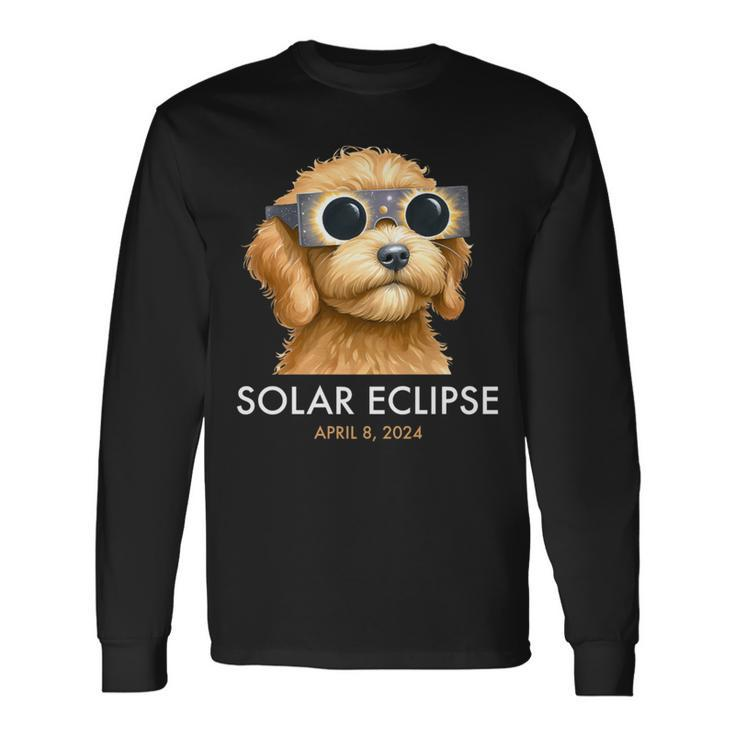America Totality Solar Eclipse 2024 Cute Doodle Dog Dad Mom Long Sleeve T-Shirt