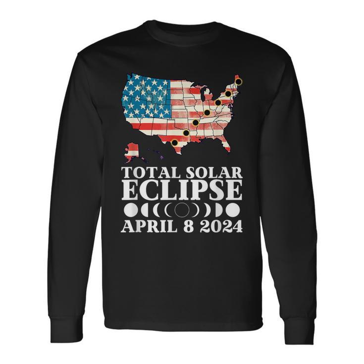 America Totality Total Solar Eclipse April 8 2024 Usa Map Long Sleeve T-Shirt