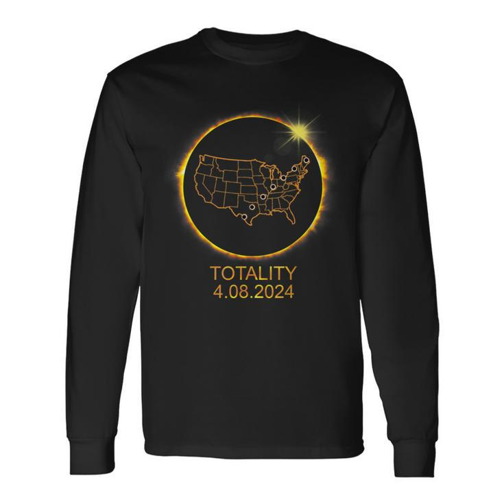 America Totality Total Solar Eclipse April 8 2024 Usa Map Long Sleeve T-Shirt