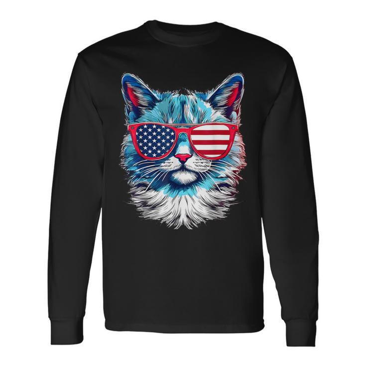 American Cat Sunglasses Usa Flag 4Th Of July Memorial Day Long Sleeve T-Shirt