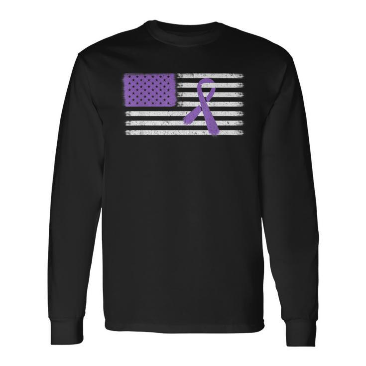 American Flag Alzheimer's & Epilepsy Ribbon Awareness Long Sleeve T-Shirt