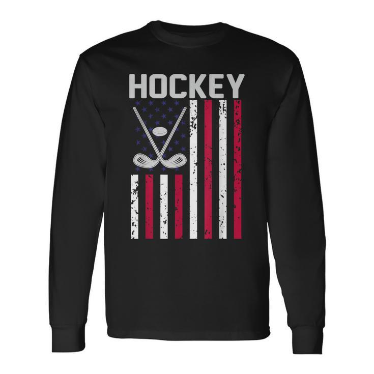 American Flag Hockey Apparel 4Th July Boys Father's Day Long Sleeve T-Shirt Gifts ideas
