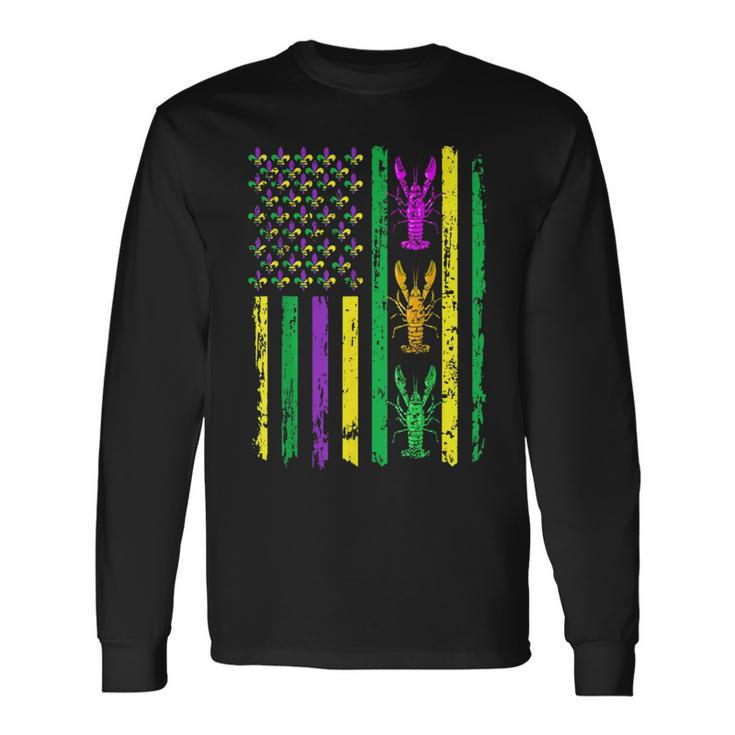 American Flag Mardi Gras Mardi Gras Crawfish Outfit Long Sleeve T-Shirt