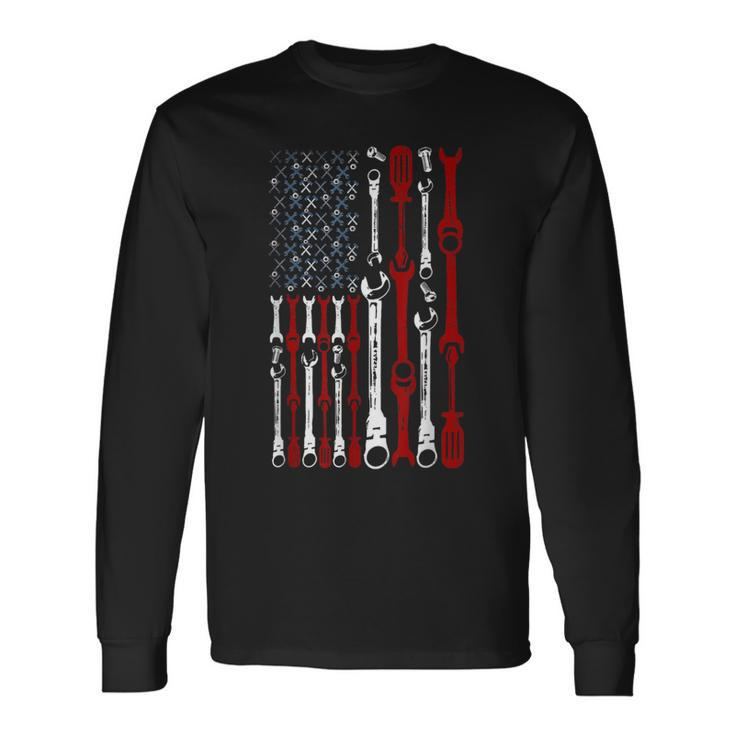 American Flag Mechanic Patriotic Mechanic Usa Flag Long Sleeve T-Shirt