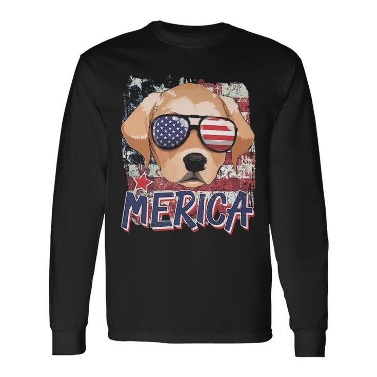 American Flag Merica Labrador Retriever 4Th Of July Boys Long Sleeve T-Shirt