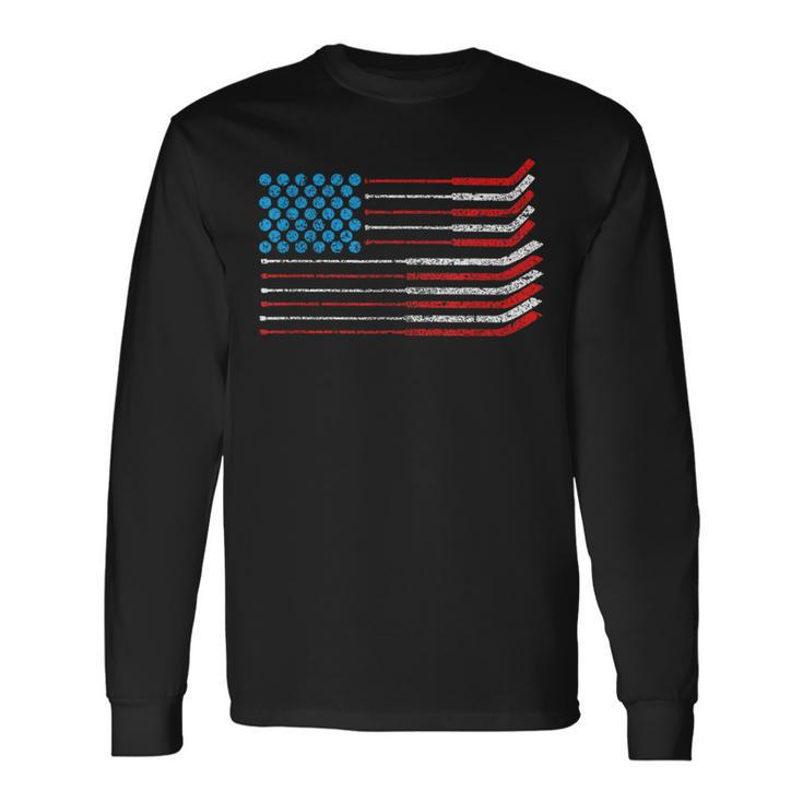 American Flag Patriotic 4Th Of July Hockey Long Sleeve T-Shirt Gifts ideas