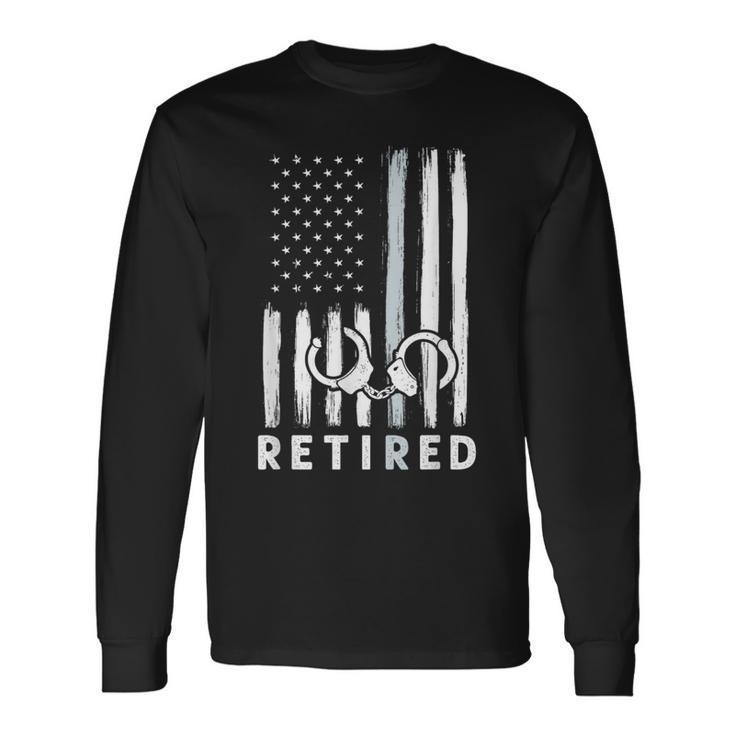 American Flag Thin Silver Line Retired Correction Officer Long Sleeve T-Shirt