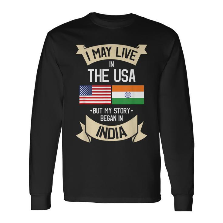 American Flag Uad Indian India Roots Long Sleeve T-Shirt