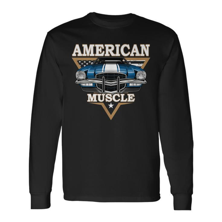 American Flag Vintage Muscle Car Hot Rod And Muscle Car Long Sleeve T-Shirt