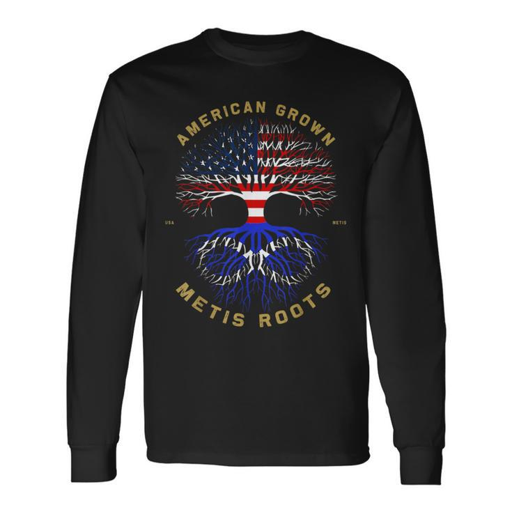 American Grown With Metis Roots Tree Usa Flag Unique Long Sleeve T-Shirt