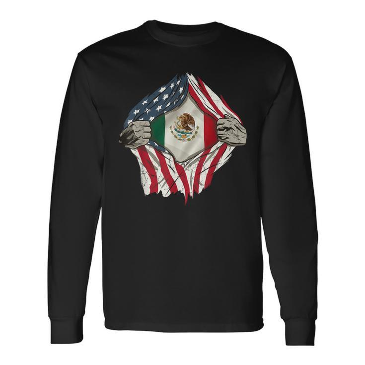 American Grown Mexican Roots Usa Mexico Flag Love Long Sleeve T-Shirt