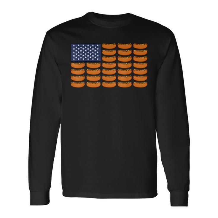 American Hot Dog Usa Flag Independence Day Idea Long Sleeve T-Shirt