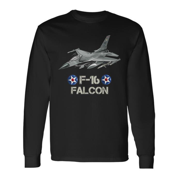 American Military Airforce Aircraft Fighter F16 Falcon Jet Long Sleeve T-Shirt