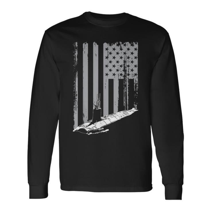 American Submariner Flag Patriotic Submarine Veteran Long Sleeve T-Shirt