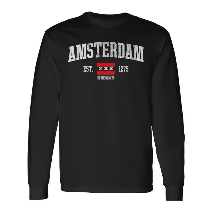 Amsterdam Flag Est 1275 Netherlands Souvenir Retro Long Sleeve T-Shirt Gifts ideas