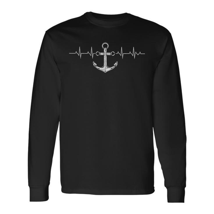 Anchor Heartbeat Sailboat Nautical Sailor Captain Sailing Long Sleeve T-Shirt