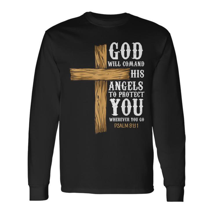 Angels Bible Verse Psalm 9111 Church Religion Long Sleeve T-Shirt