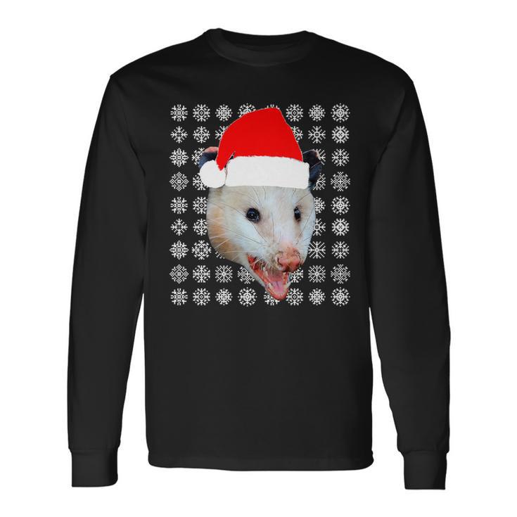 Animals In Santa Hats Road Kill Opossum Christmas Long Sleeve T-Shirt