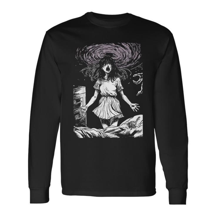 Anime Manga Horror Retro 80S 90S Grunge Aesthetic Goth Long Sleeve T-Shirt