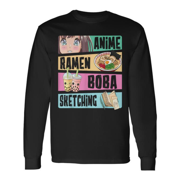 Anime Ramen Boba Sketching Kawaii Anime Lover Merch Long Sleeve T-Shirt