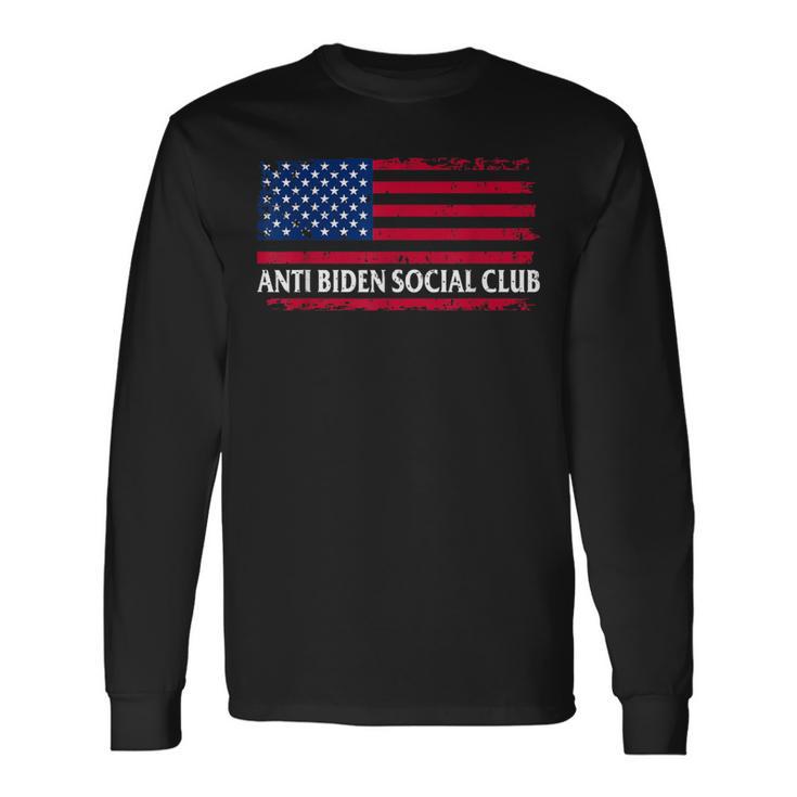 Anti Biden Social Club American Flag Retro Vintage Long Sleeve T-Shirt