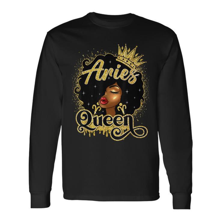 Aries Queen Birthday Afro Natural Hair Black Women Long Sleeve T-Shirt