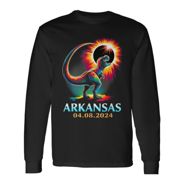 Arkansas Totality Total Solar Eclipse 2024 T Rex Dinosaur Long Sleeve T-Shirt