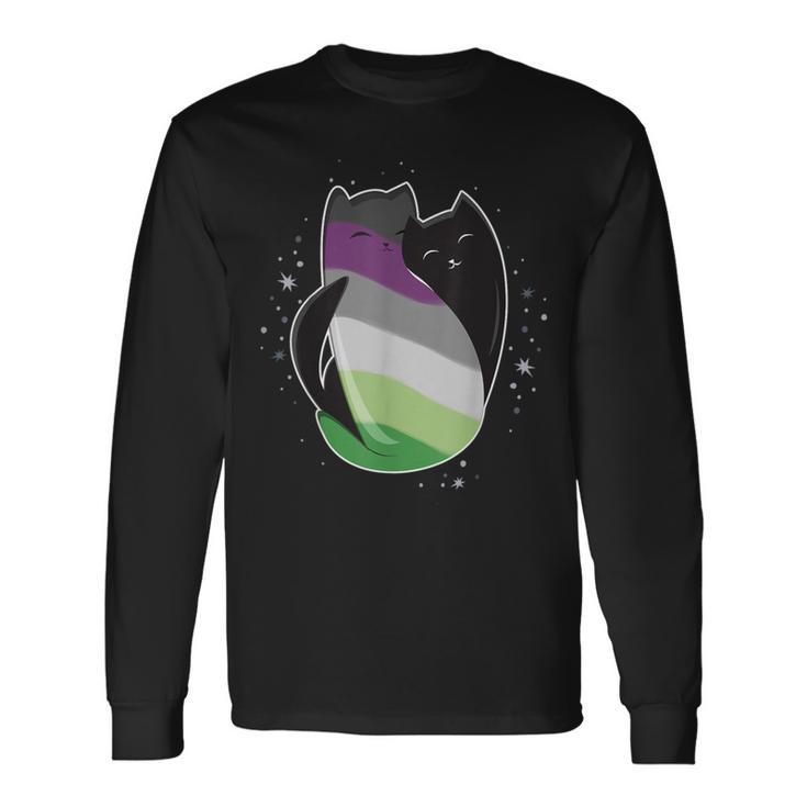 Aroace Cat Lgbt Gay Asexual Aromantic Pride Flag Aro Ace Long Sleeve T-Shirt Gifts ideas