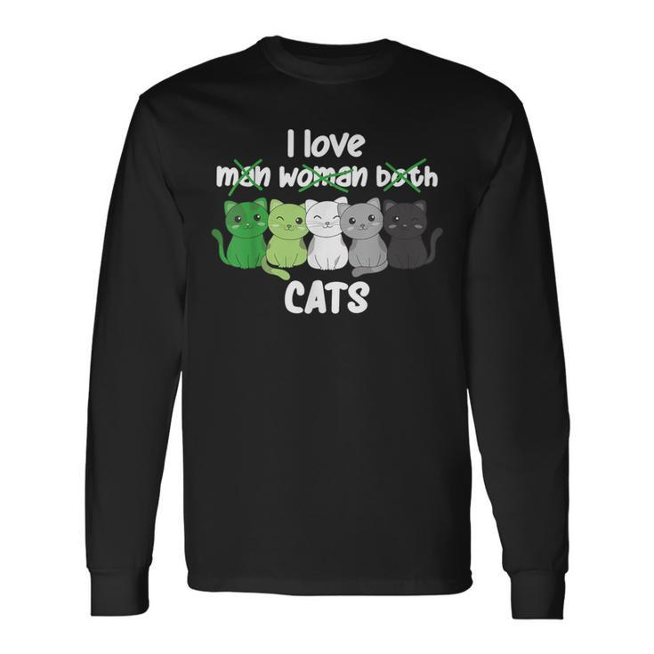 Aromantic Flag Pride Lgbtq Cats Cute Aromantic Cat Long Sleeve T-Shirt