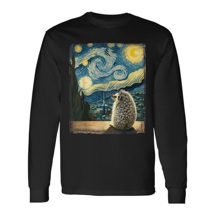 Artistic Hedgehog Van Gogh Style Starry Night Hedgehog Long Sleeve T-Shirt