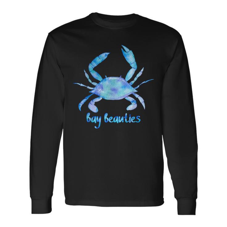 Artistic Watercolor Blue Crab Bay Beauties Long Sleeve T-Shirt