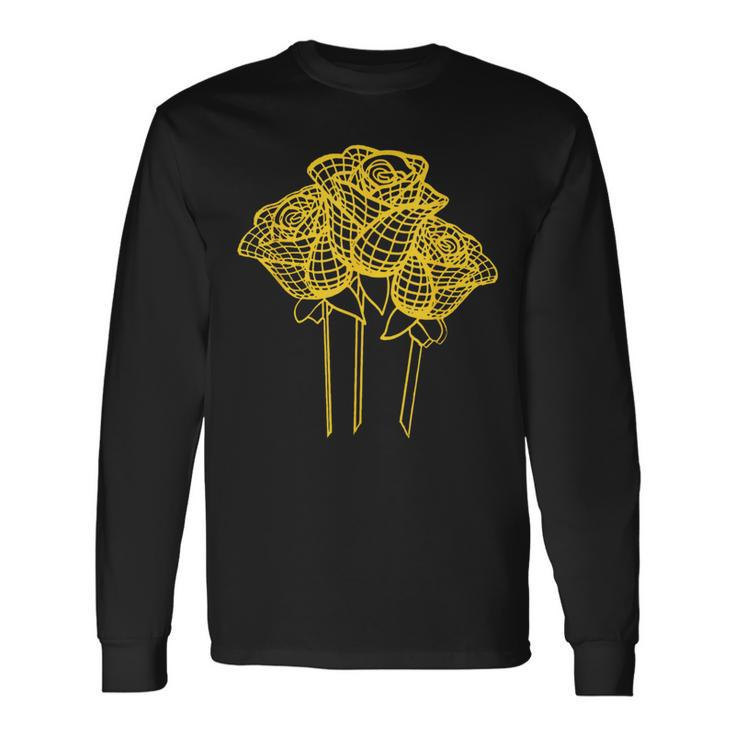 Artistic Yellow Roses Geometric Line Drawing Long Sleeve T-Shirt Gifts ideas