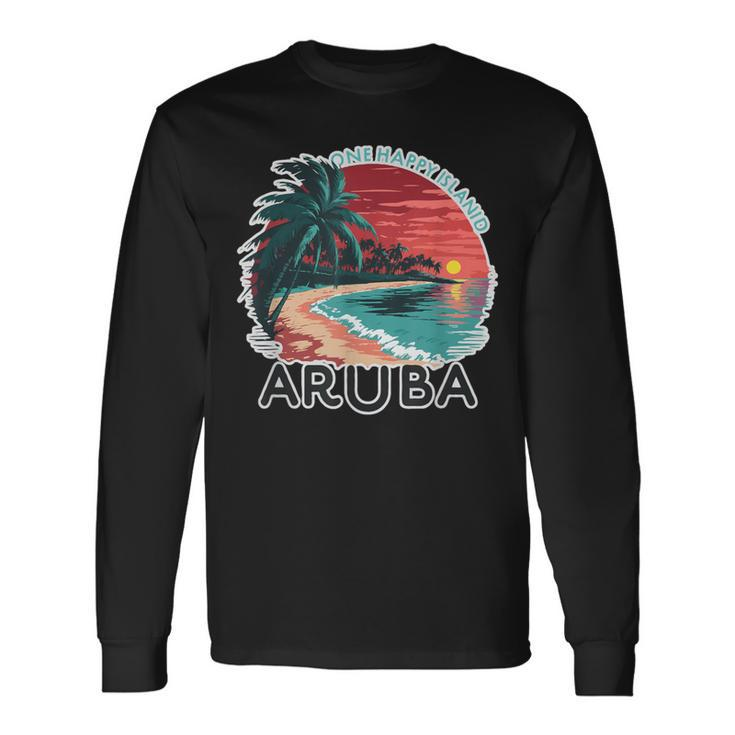 Aruba's One Happy Island Beautiful Sunset Beach Long Sleeve T-Shirt