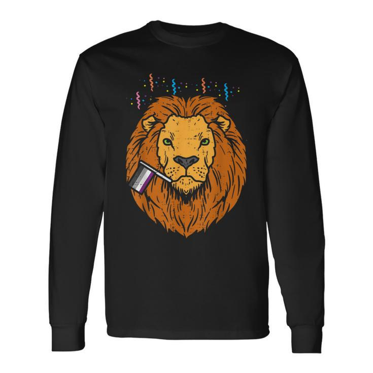 Asexual Flag Lion Lgbt Pride Month Ace Pride Stuff Animal Long Sleeve T-Shirt