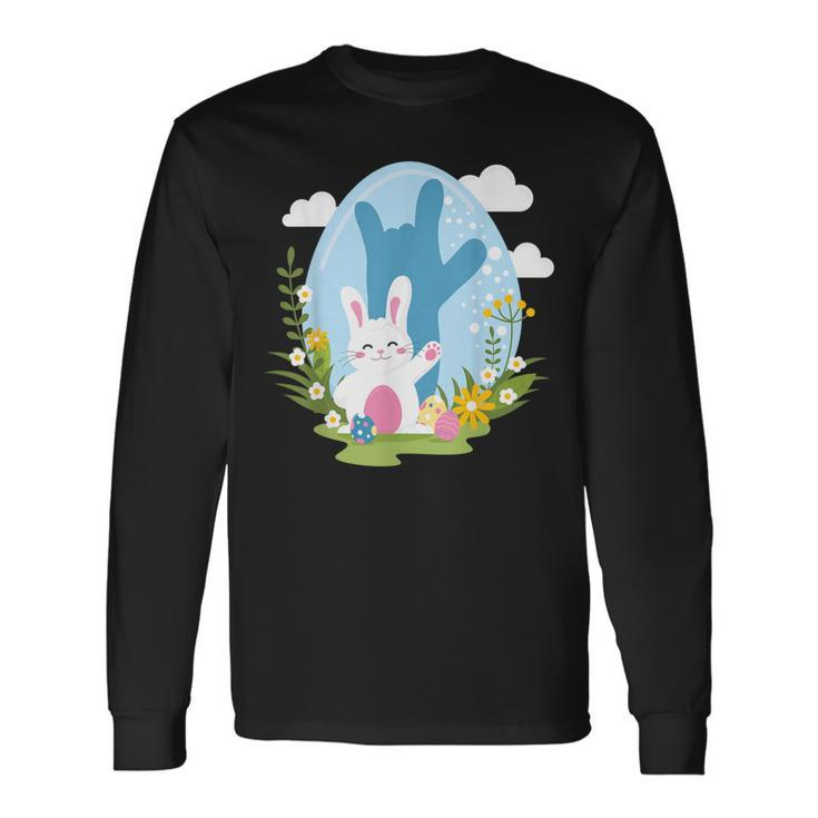 Asl Easter Bunny Reflection I Love You Hand Sign Language Long Sleeve T-Shirt