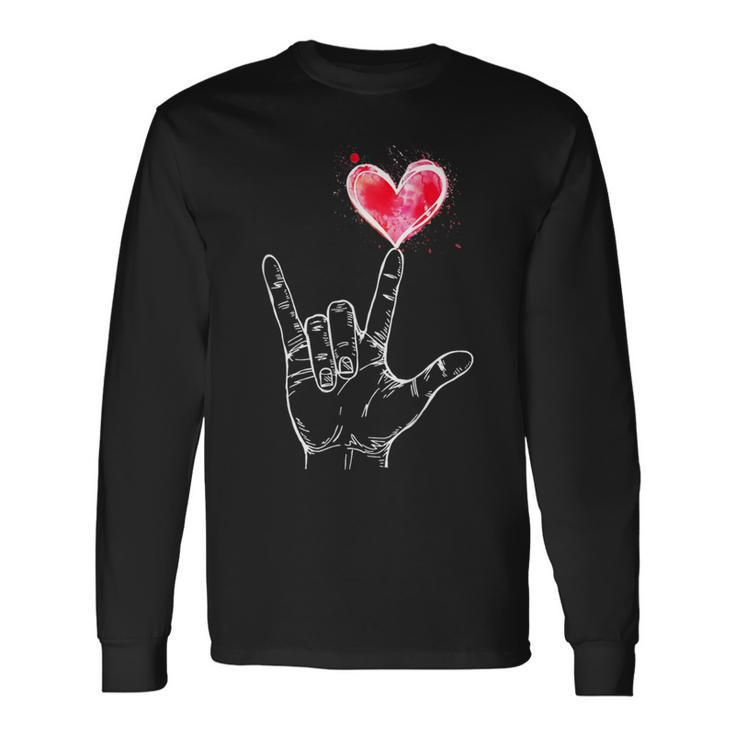 Asl I Love You Hand Sign Language Heart Valentine's Day Long Sleeve T-Shirt