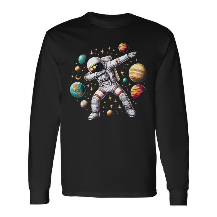 Astronaut Dabbing In Space Cosmic Galaxy Adventure Long Sleeve T-Shirt