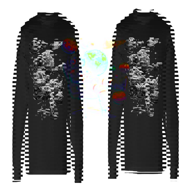 Astronaut Gamer Space Gaming System Planets Long Sleeve T-Shirt