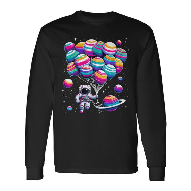 Astronaut Holding Planet Balloons Stem Science Long Sleeve T-Shirt
