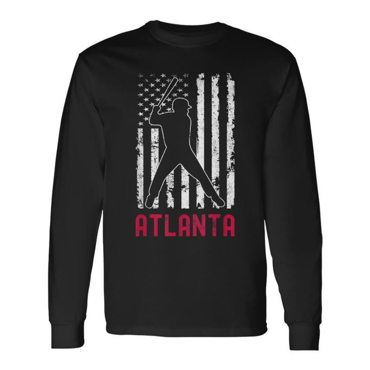 Atlanta American Flag Baseball Weathered Long Sleeve T-Shirt