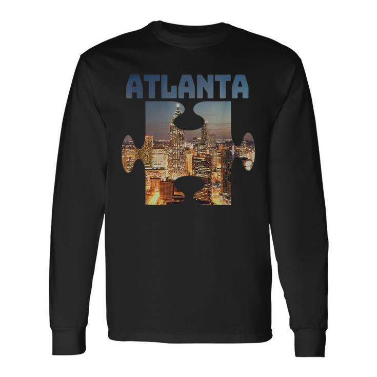 Atlanta Georgia City Skyline Souvenir Puzzle Piece Long Sleeve T-Shirt