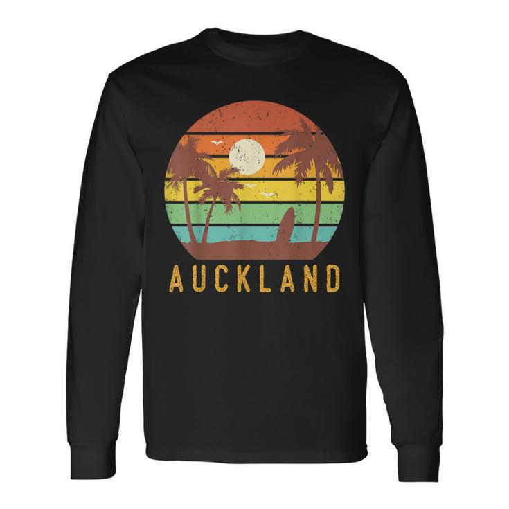 Auckland New Zealand Retro Surf Beach Vibe Vintage 70S Long Sleeve T-Shirt