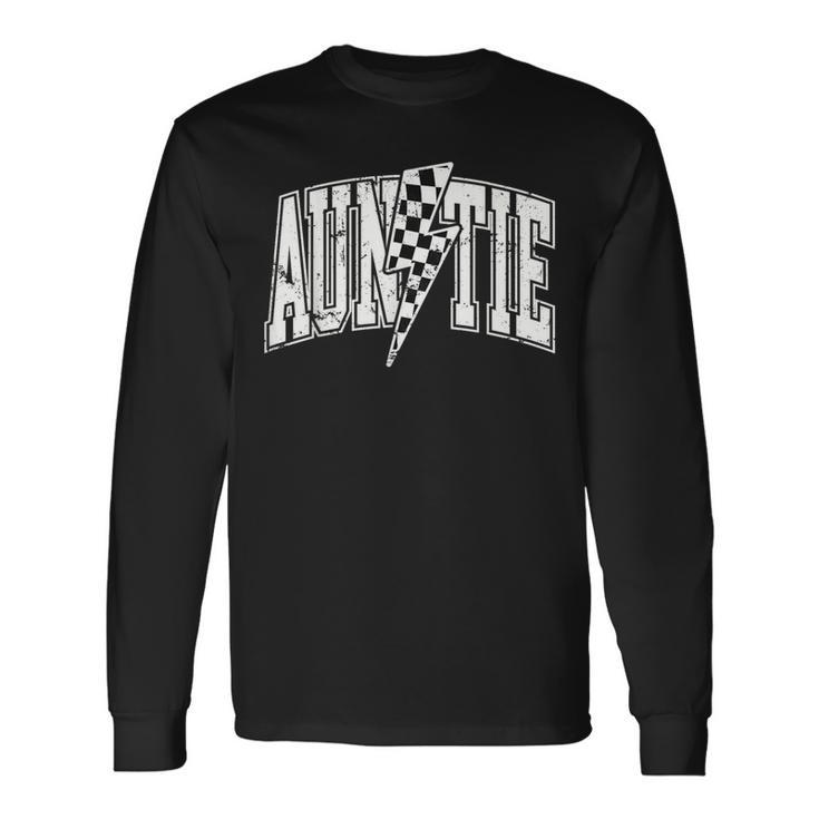 Auntie Hosting Race Car Pit Crew Checkered Birthday Party Long Sleeve T-Shirt