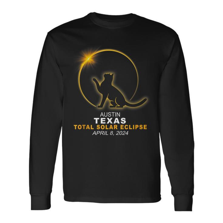 Austin Texas Cat Total Solar Eclipse 2024 Long Sleeve T-Shirt