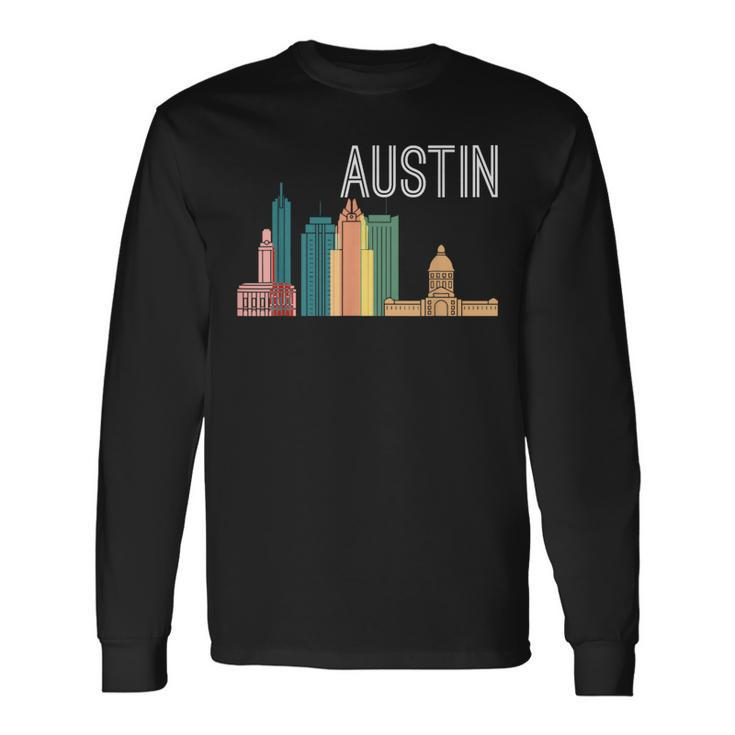 Austin Texas Skyline Souvenir Retro Austin Tx Long Sleeve T-Shirt