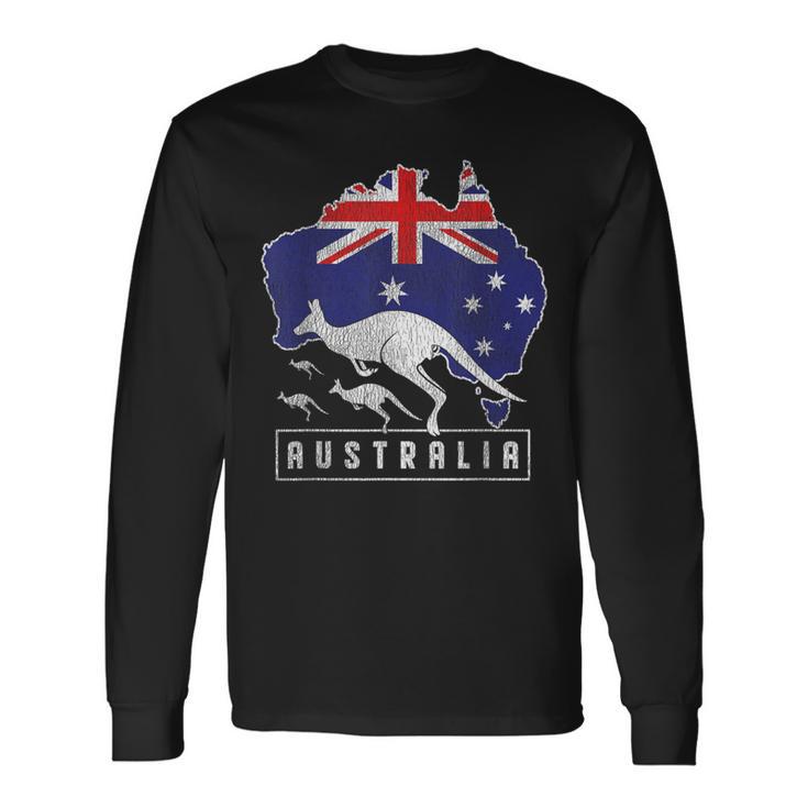 Australia Flag Zoo Animal Kangaroo Langarmshirts Geschenkideen