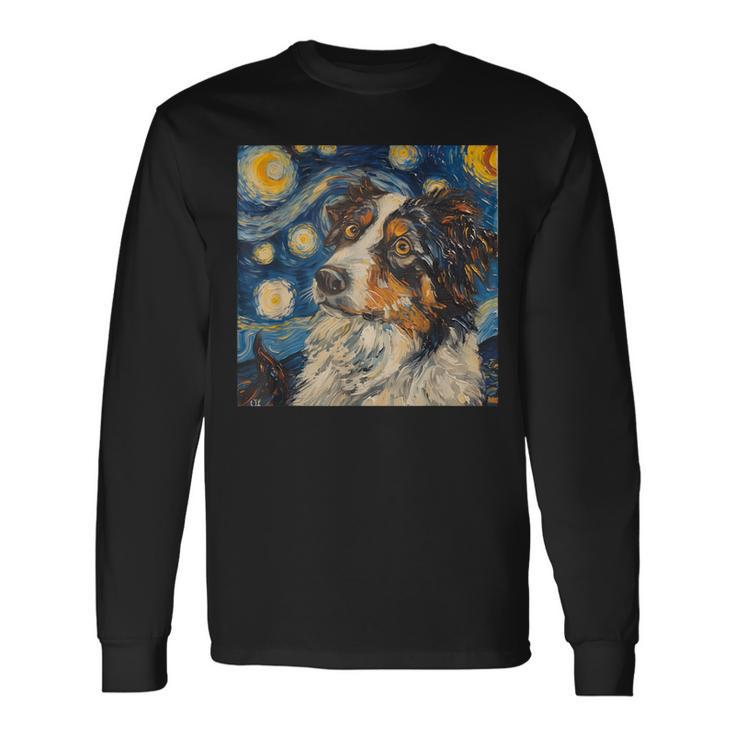 Australian Shepherd Dog Van Gogh Style Starry Night Long Sleeve T-Shirt Gifts ideas