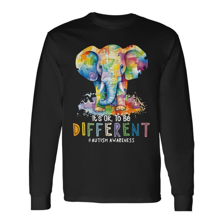 Autism Awareness Acceptance Elephant It's Ok To Be Different Long Sleeve T-Shirt